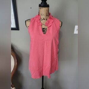 Gibson Ruffled Coral Sleeveless Top NWT